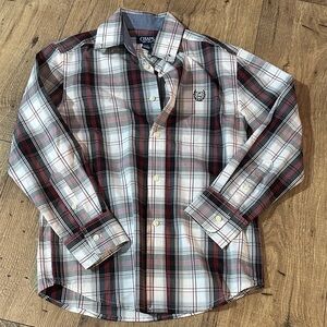 Chaps Kids Plaid Button Down Shirt - Red, Black, and White